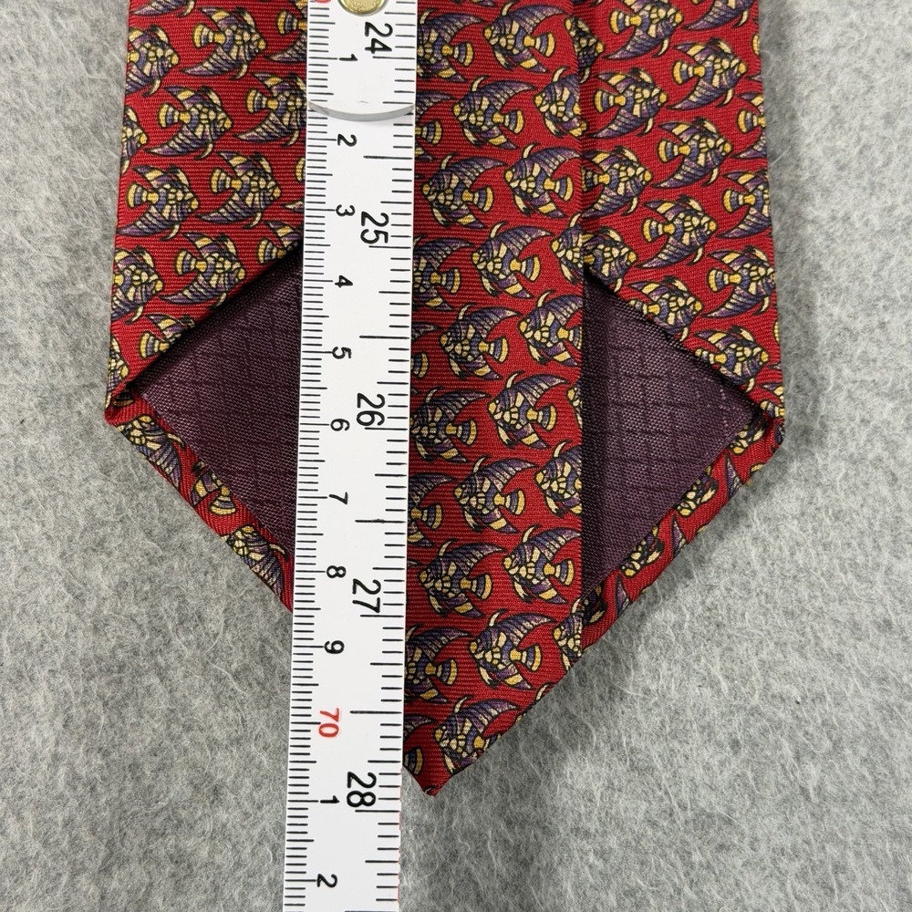 Vintage Christian Dior Monsieur Red Silk Tropical Fish Tie Made Italy 90s 56x3.7 - Picture 6 of 7